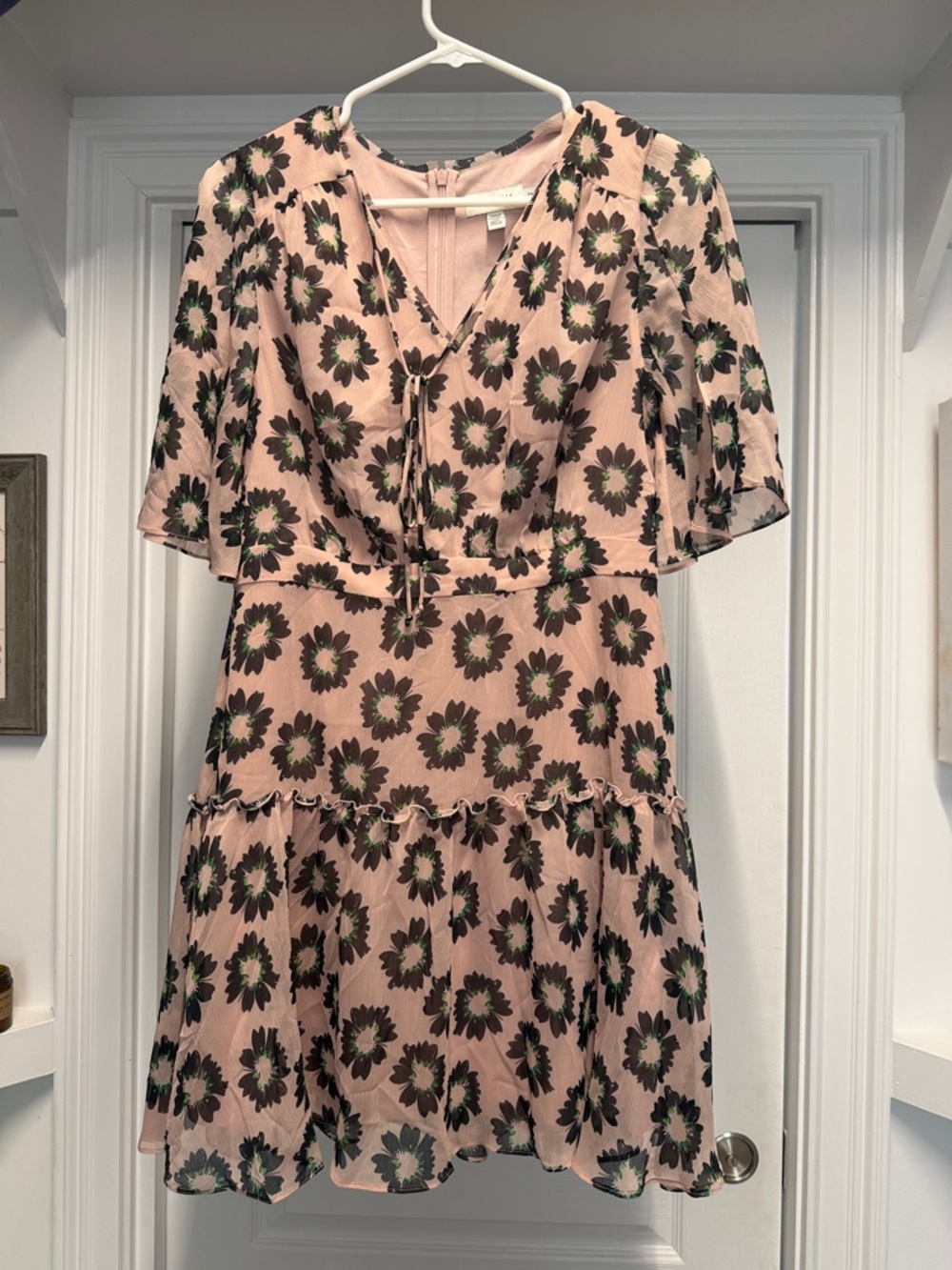Floral Tie-Front Pink Tiered Dress